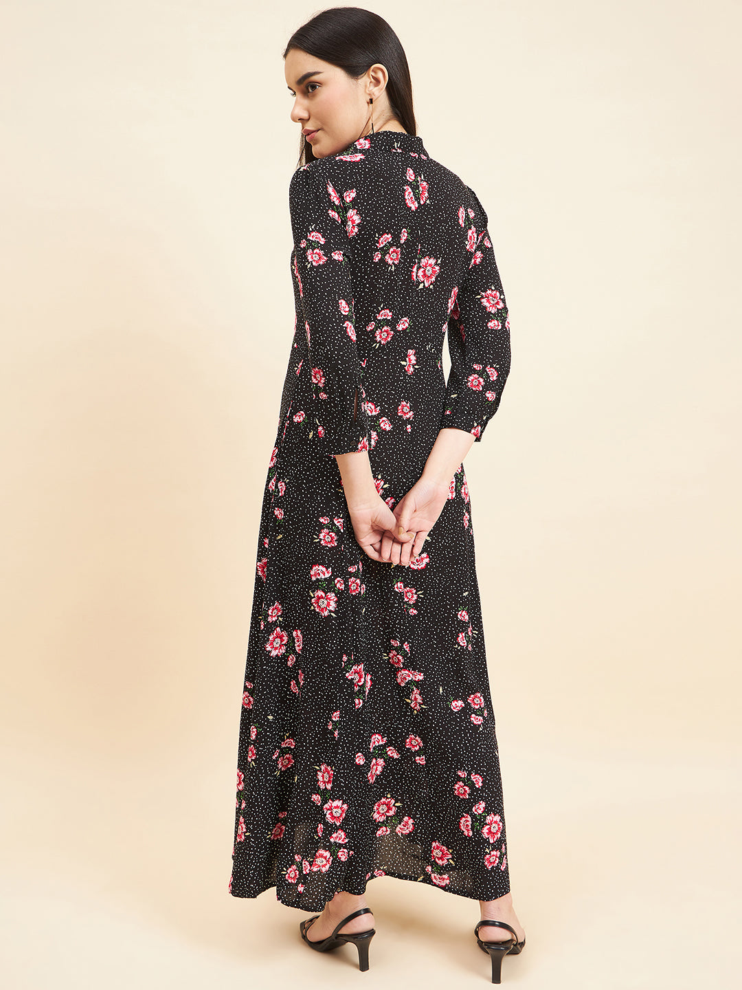Gipsy Women Print Flared Modal Maxi Black Dress