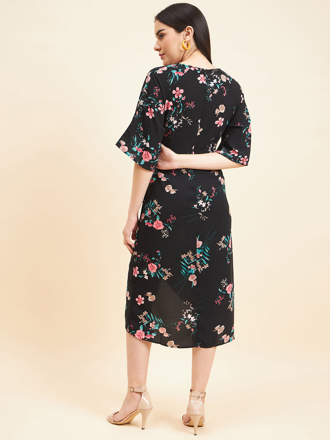 Gipsy Women Print Side Cut Modal Midi Black Dress