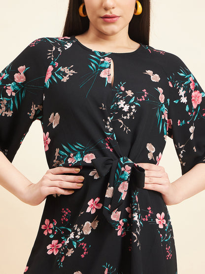 Gipsy Women Print Side Cut Modal Midi Black Dress