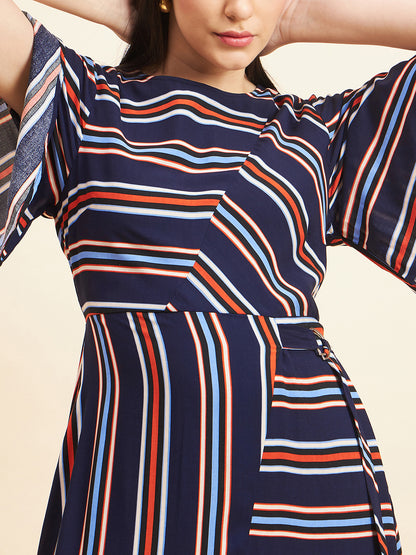 Gipsy Women Print Knotting Modal Maxi Navy Dress