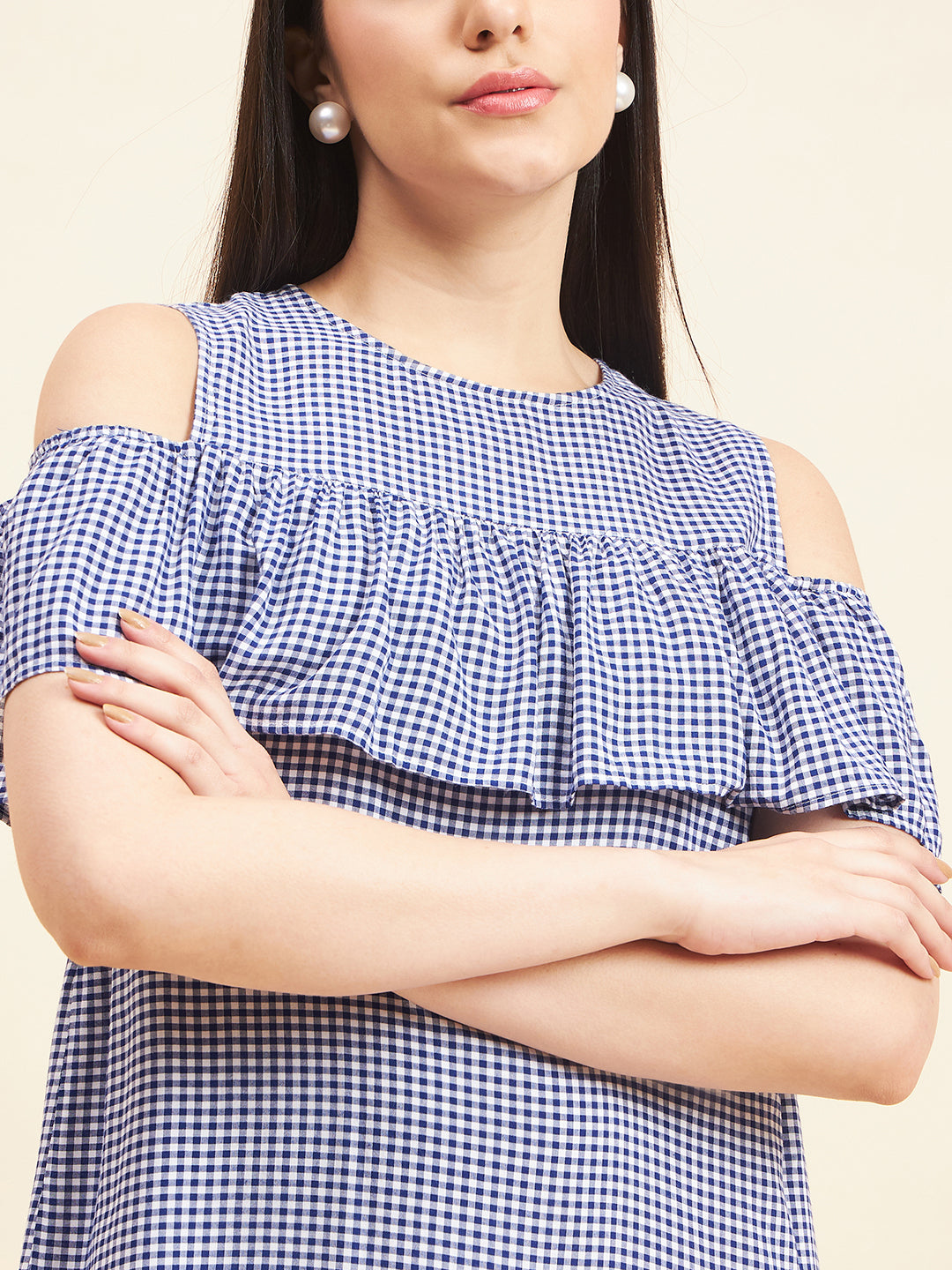 Gipsy Women Solid Frill Cotton Mini Royal Blue Dress