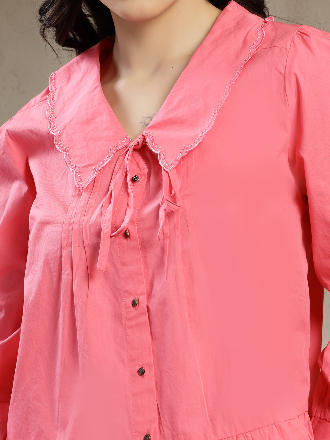 Gipsy Pink Cotton Blouse with Peter pan Collar