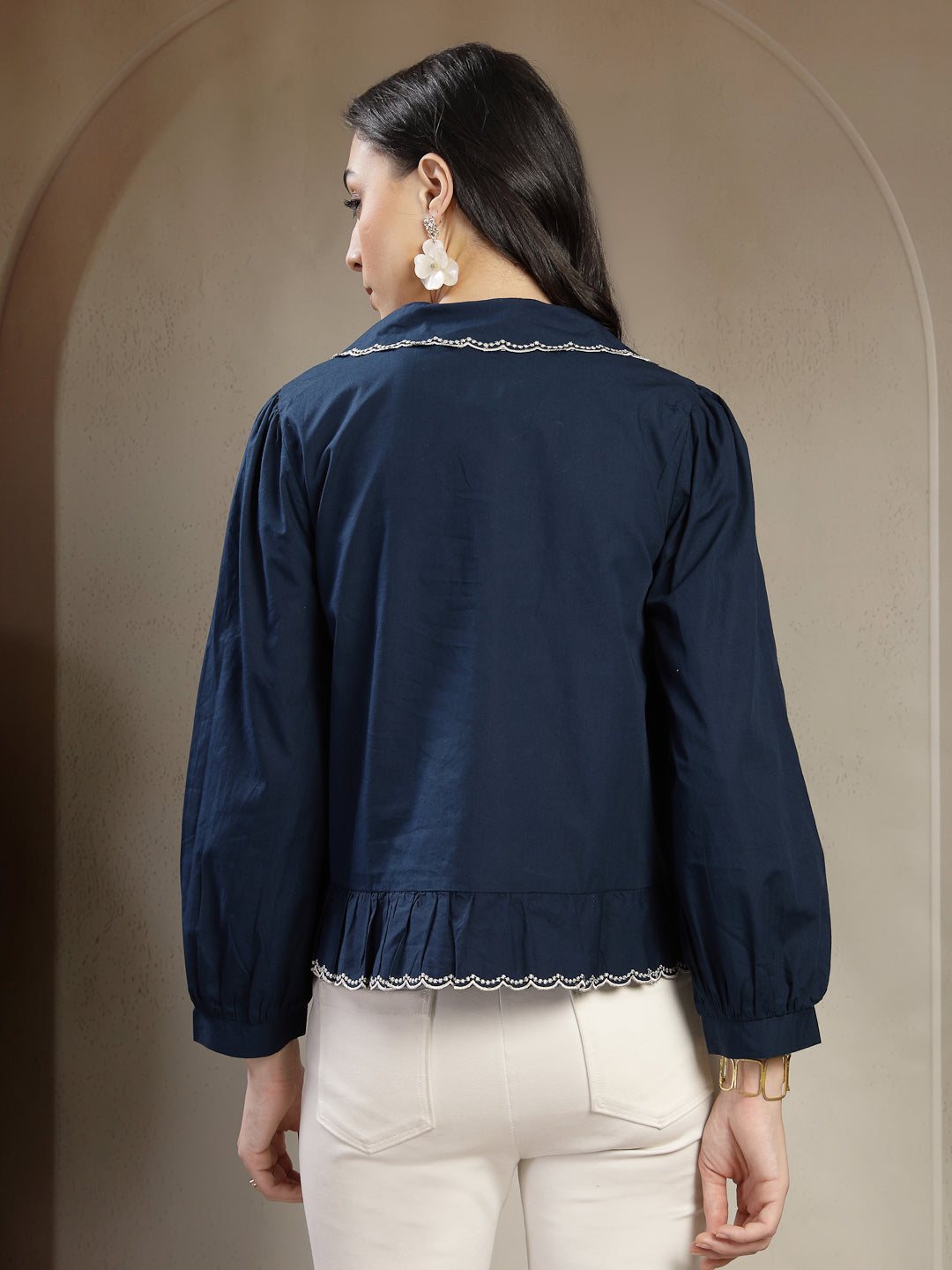 Gipsy Navy Cotton Blouse with Peter pan Collar