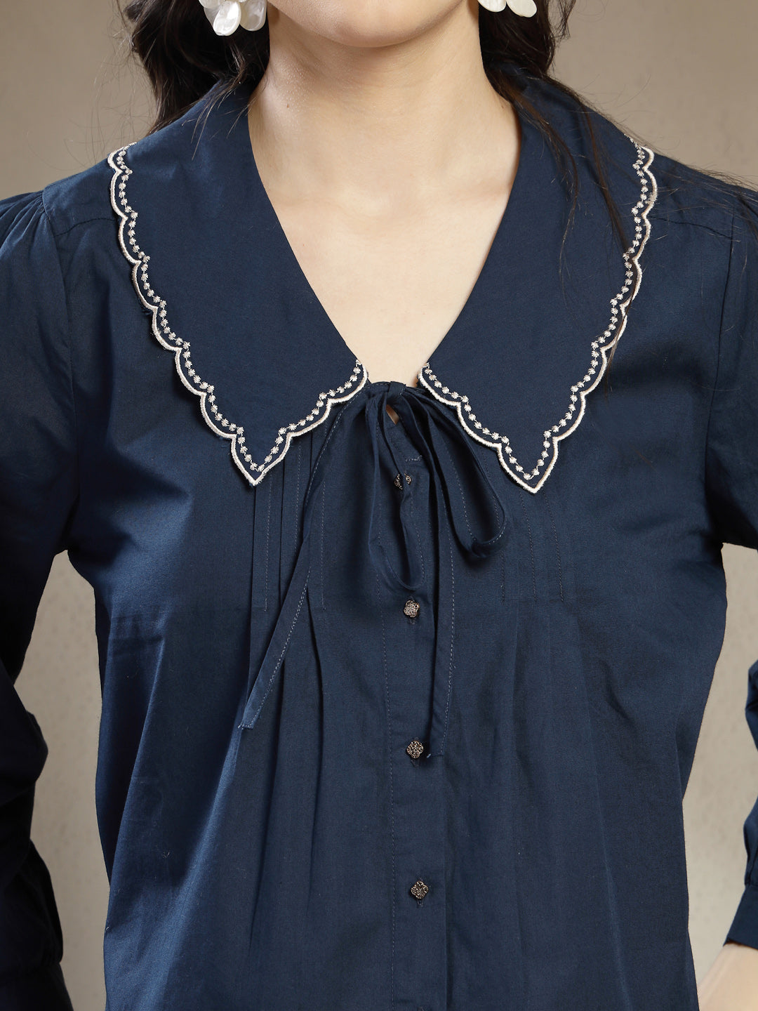 Gipsy Navy Cotton Blouse with Peter pan Collar