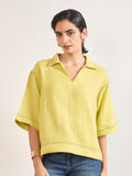 Lime Green Cotton A-Line Threadwork Blouse
