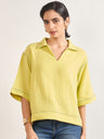 Lime Green Cotton A-Line Threadwork Blouse