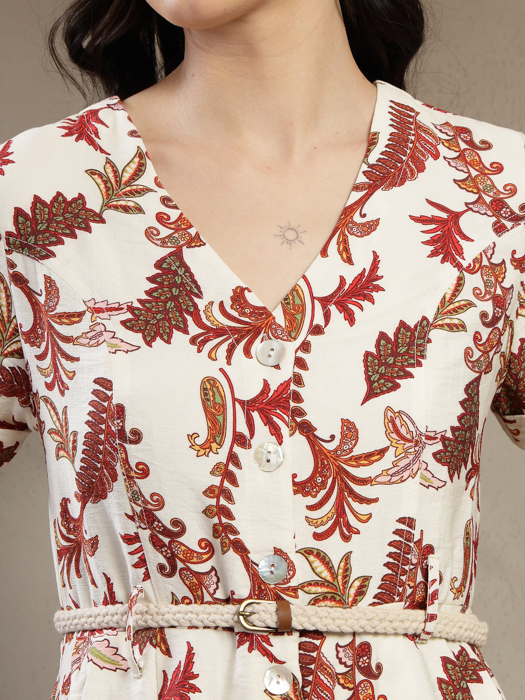 Gipsy Red Rayon Printed A-Line Fit Dress