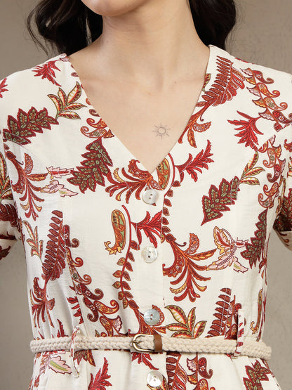 Gipsy Red Rayon Printed A-Line Fit Dress