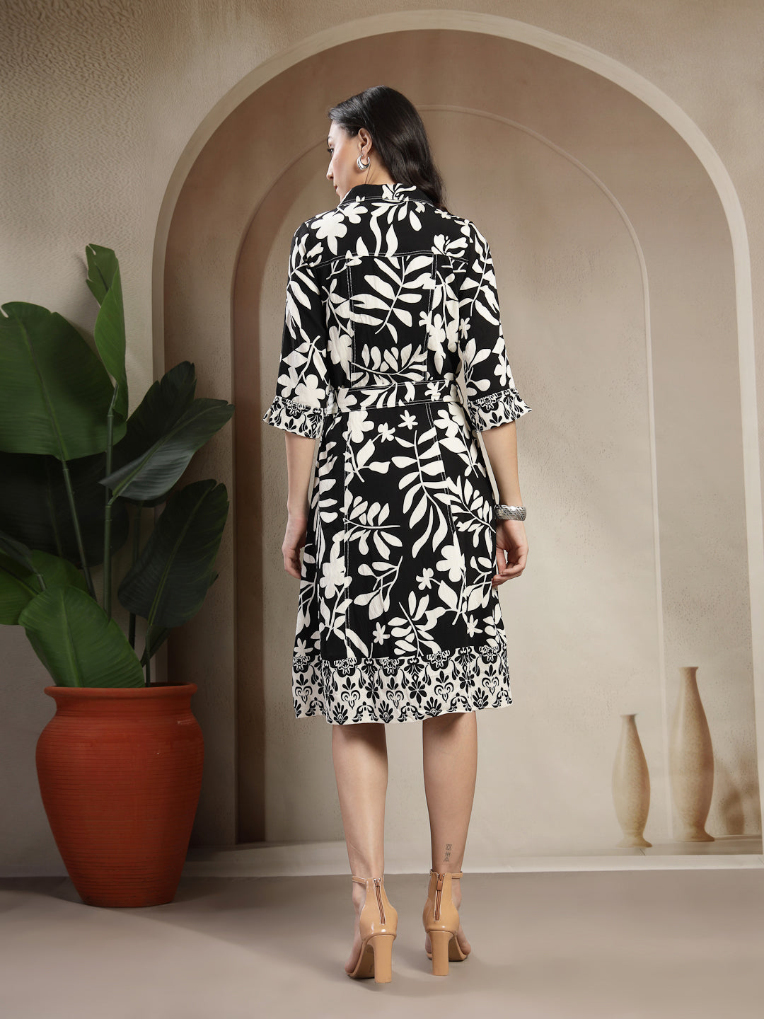 Gipsy Black Rayon Printed A-Line Fit Dress