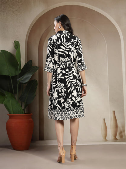 Gipsy Black Rayon Printed A-Line Fit Dress