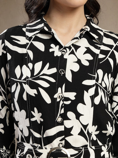 Gipsy Black Rayon Printed A-Line Fit Dress
