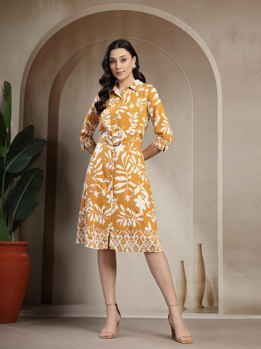 Gipsy Yellow Rayon Printed A-Line Fit Dress