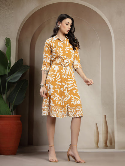 Gipsy Yellow Rayon Printed A-Line Fit Dress