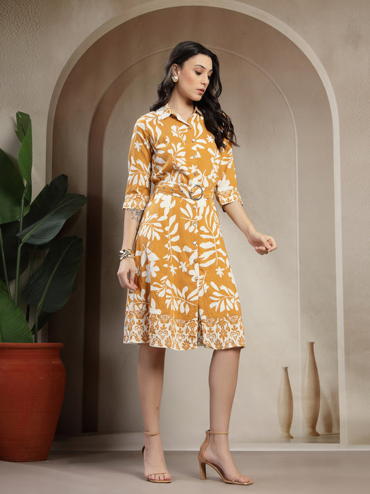Gipsy Yellow Rayon Printed A-Line Fit Dress