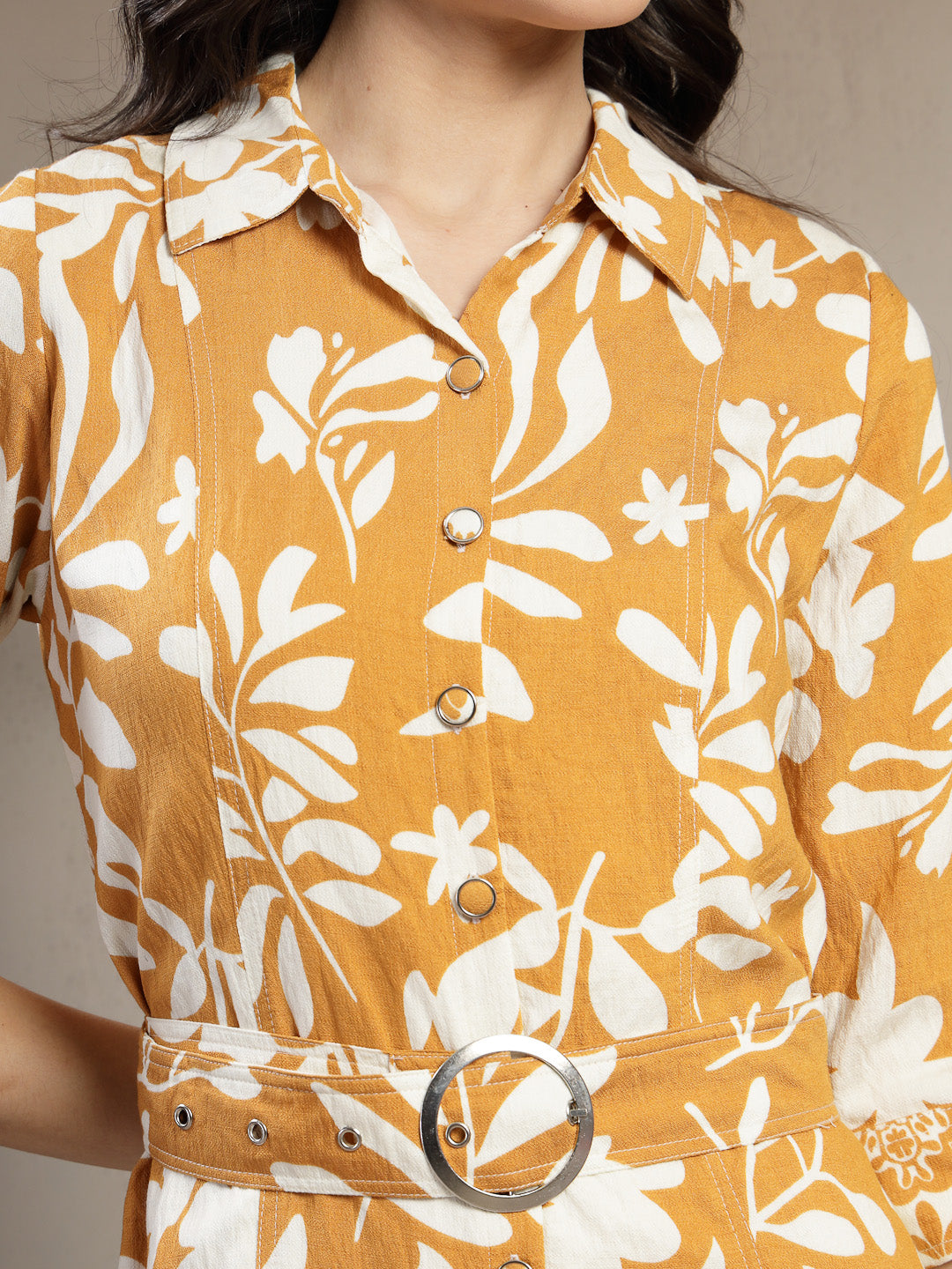 Gipsy Yellow Rayon Printed A-Line Fit Dress