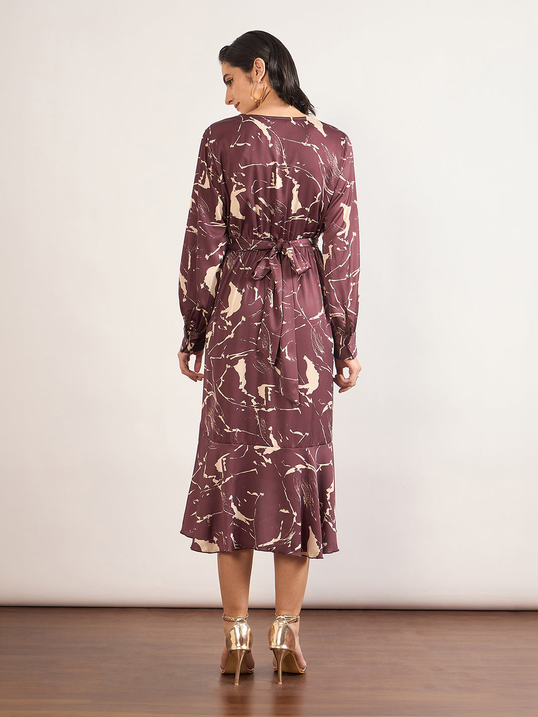 Maroon Nylon Viscose A-Line Printed Dress