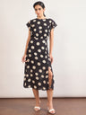 Black Chiffon Polka Printed Fit & Flare Dress