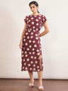 Maroon Chiffon Polka Printed Fit & Flare Dress