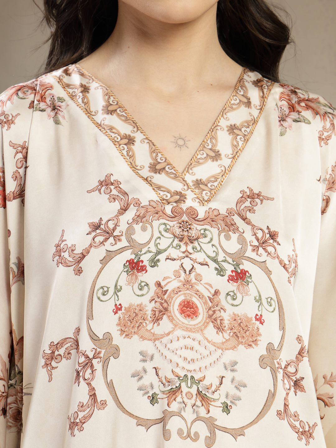 Gipsy Creme Placement Print Kaftan
