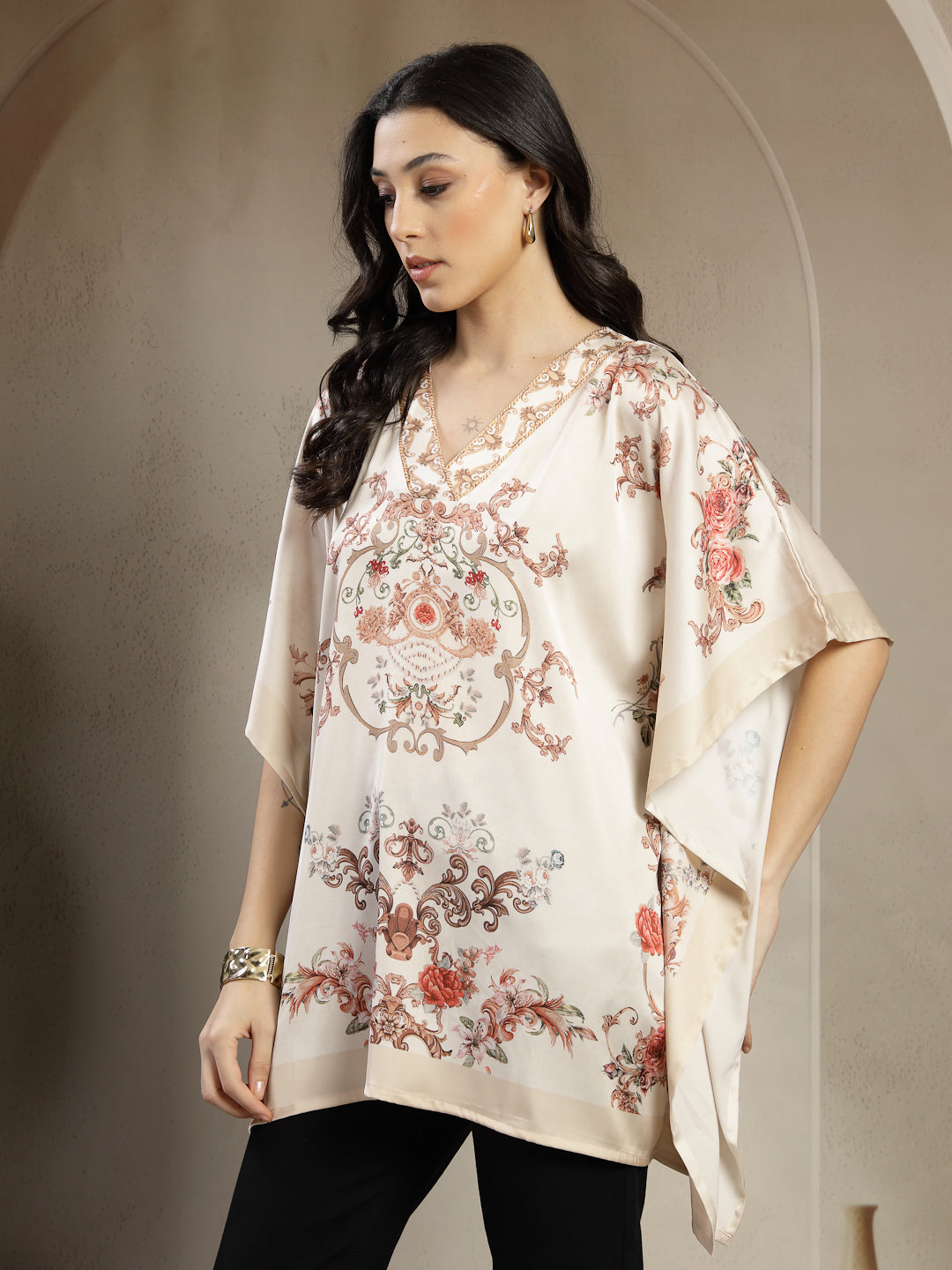Gipsy Creme Placement Print Kaftan