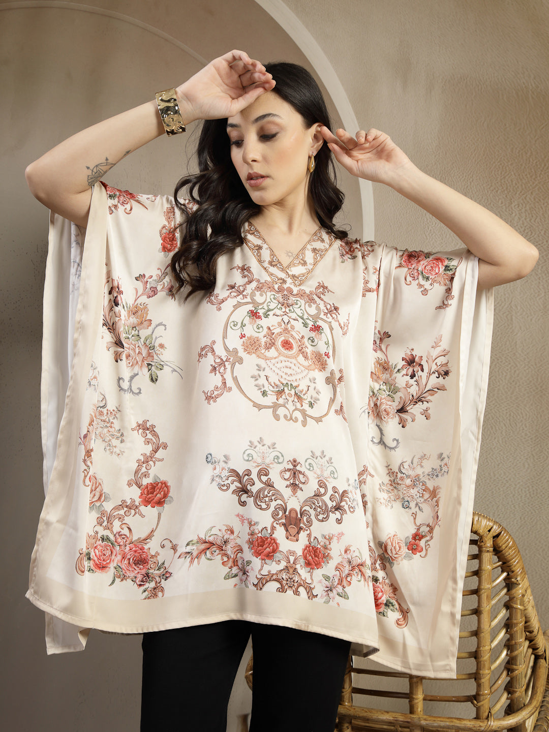 Gipsy Creme Placement Print Kaftan