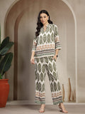 Gipsy Olive Linen Co-ord Set with Band Collar and Wide-Leg Pants