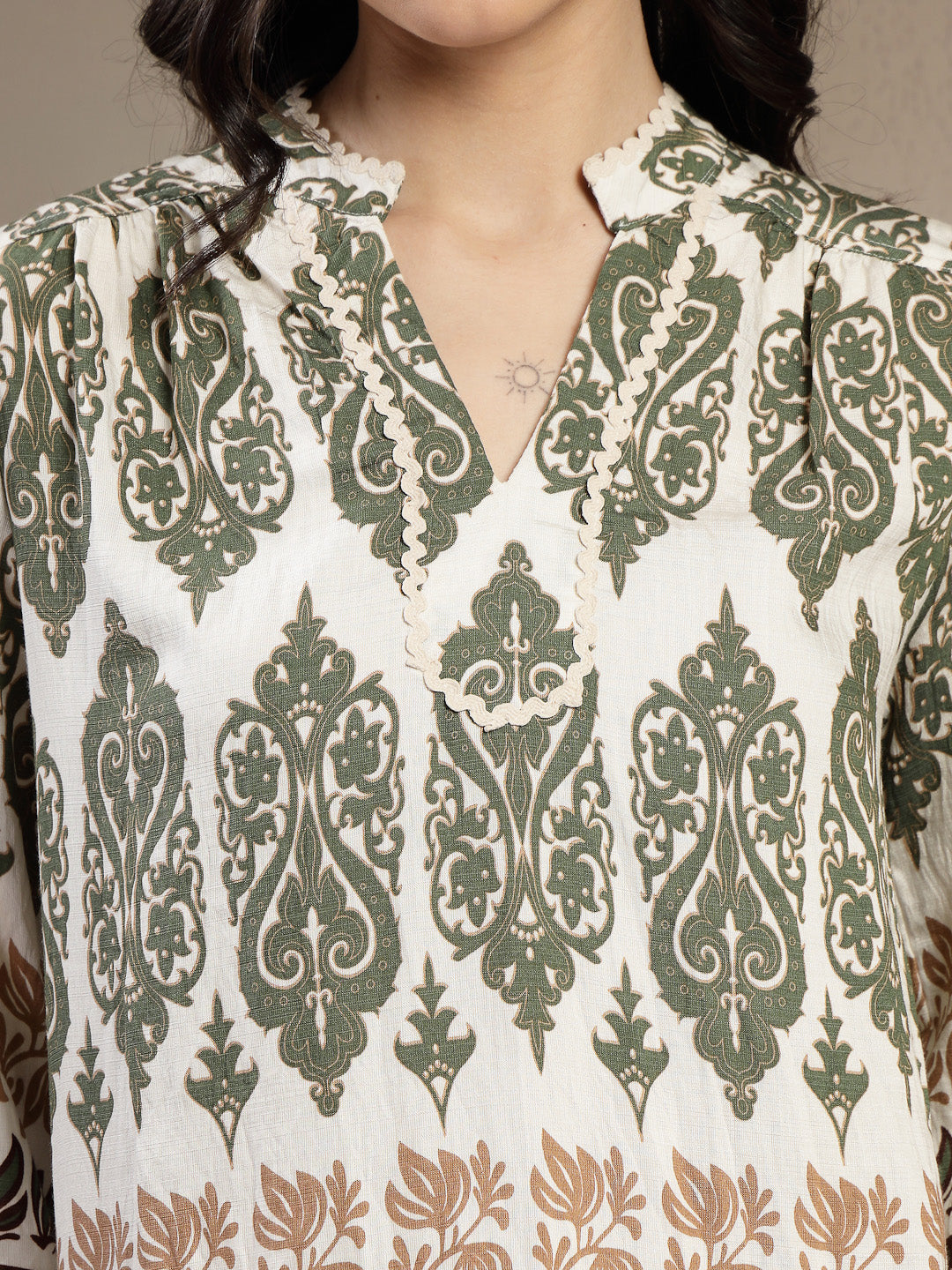Gipsy Olive Linen Co-ord Set with Band Collar and Wide-Leg Pants