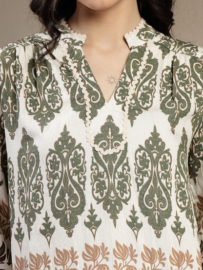 Gipsy Olive Linen Co-ord Set with Band Collar and Wide-Leg Pants