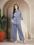 Gipsy Blue Embroidery Co-ord Set with Drawstring Waist