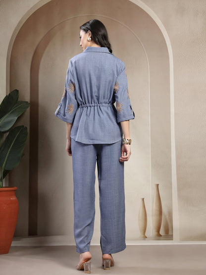 Gipsy Blue Embroidery Co-ord Set with Drawstring Waist