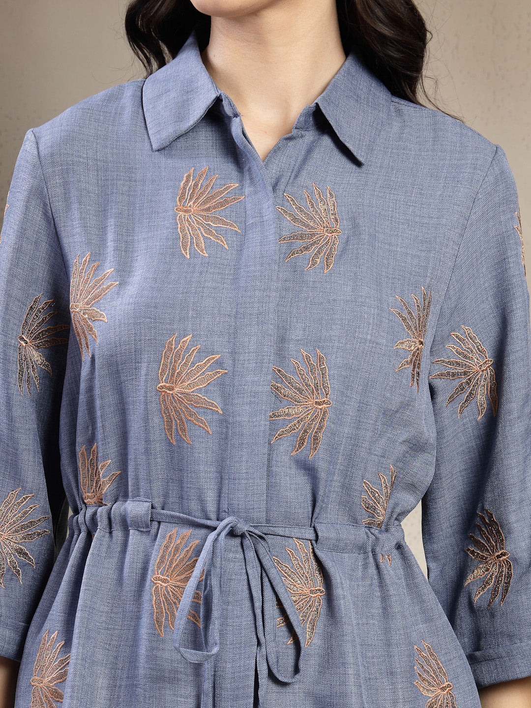 Gipsy Blue Embroidered Co-ord Set with Drawstring Waist