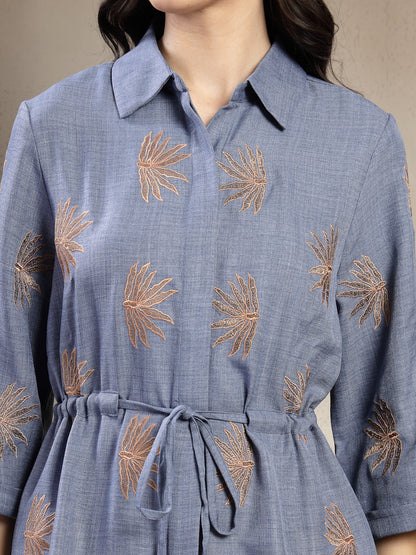 Gipsy Blue Embroidery Co-ord Set with Drawstring Waist