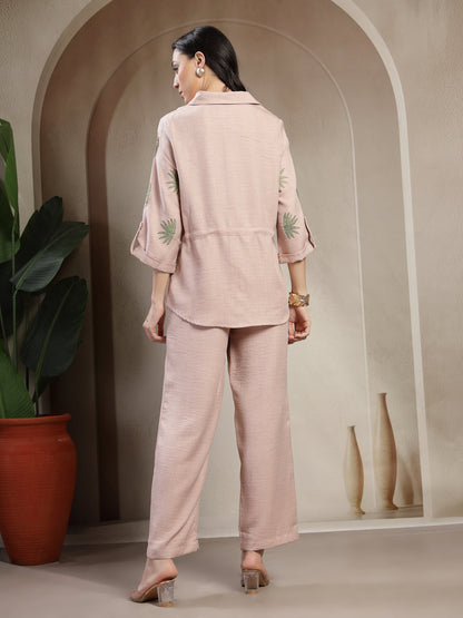 Gipsy Beige Embroidery Co-ord Set with Drawstring Waist