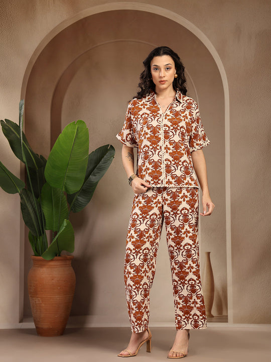 Gipsy Brown Printed Rayon Cord Set