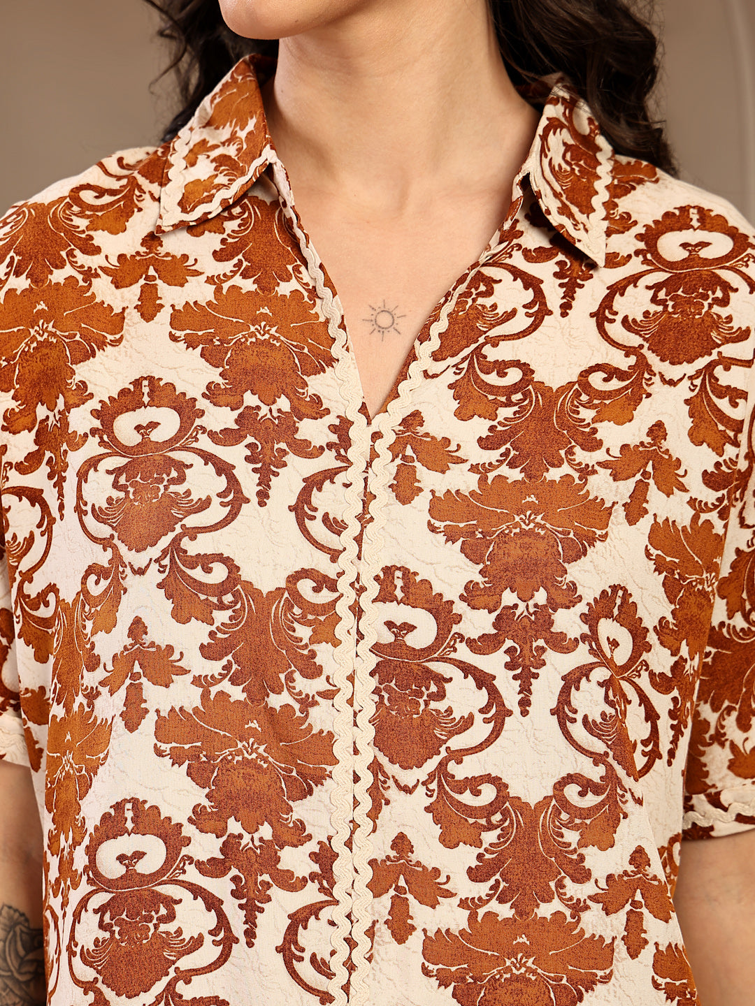 Gipsy Brown Printed Rayon Cord Set
