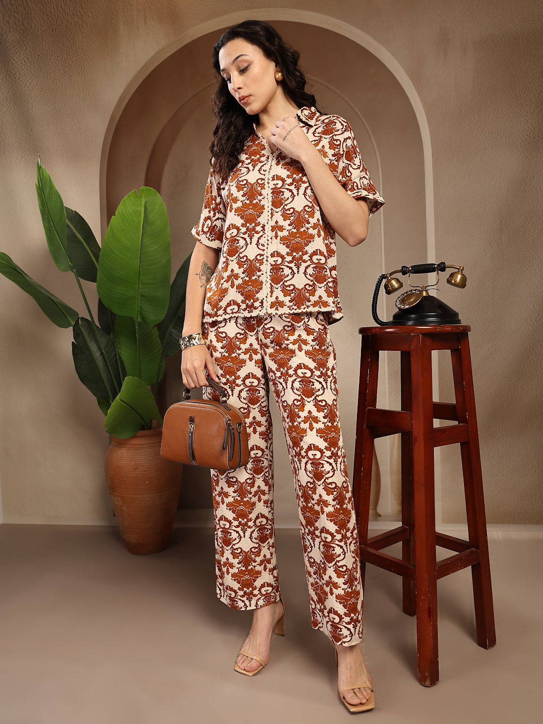 Gipsy Brown Printed Rayon Cord Set