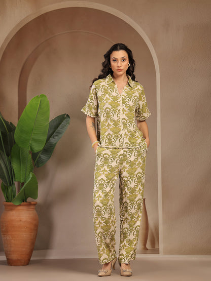 Gipsy Green Printed Rayon Cord Set