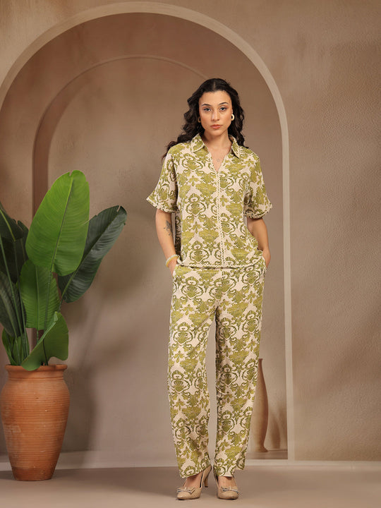 Gipsy Green Printed Rayon Cord Set