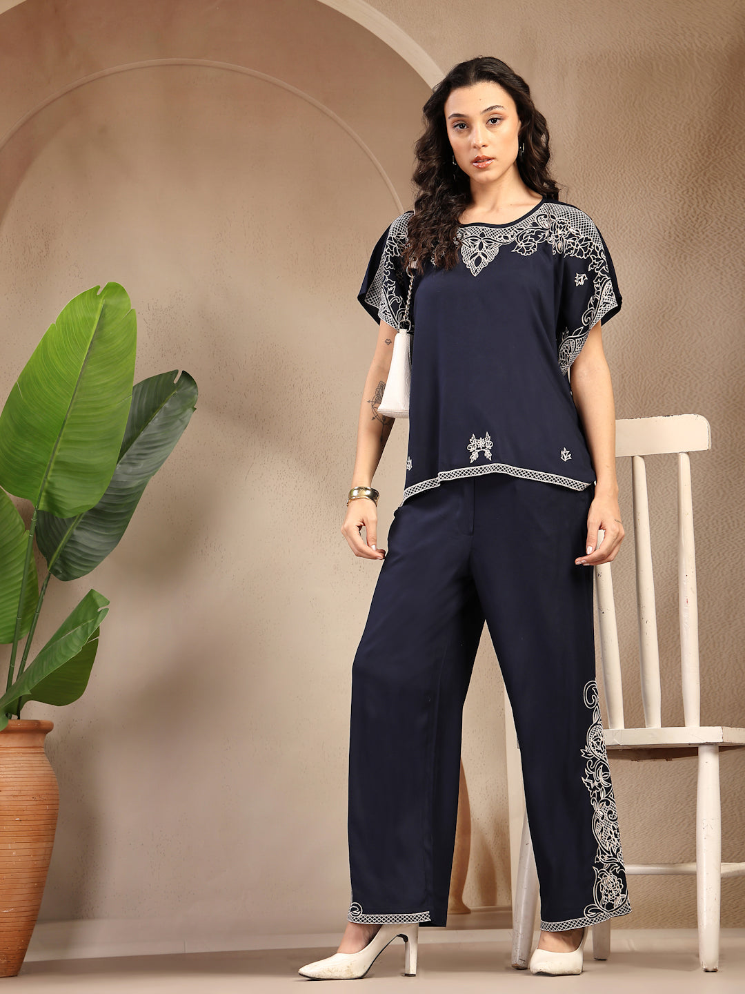 Gipsy Navy Solid Rayon Co-Ord Sets