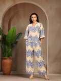Gipsy Cobalt Blue Printed Rayon Cord Set