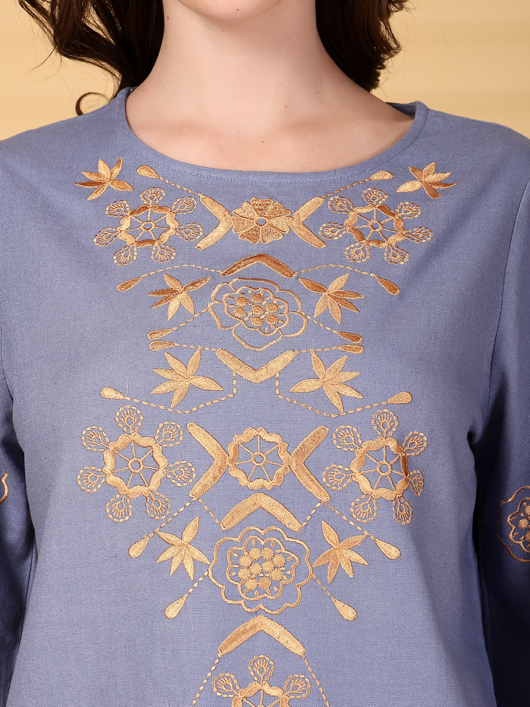 Gipsy Blue Embroidery Cotton Top With Pant Set