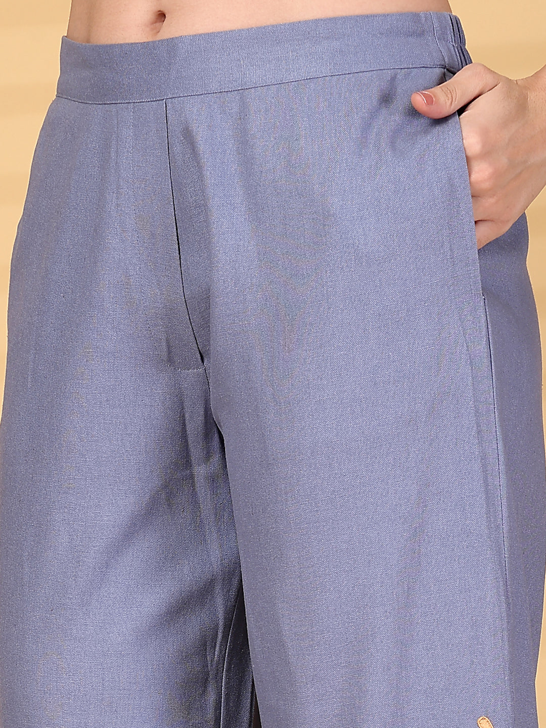 Gipsy Blue Embroidery Cotton Top With Pant Set