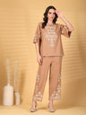 Gipsy Khaki Embroidery Cotton Top With Pant Set