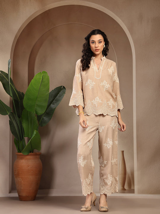 Gipsy Beige Schiffli Cotton Cord Set