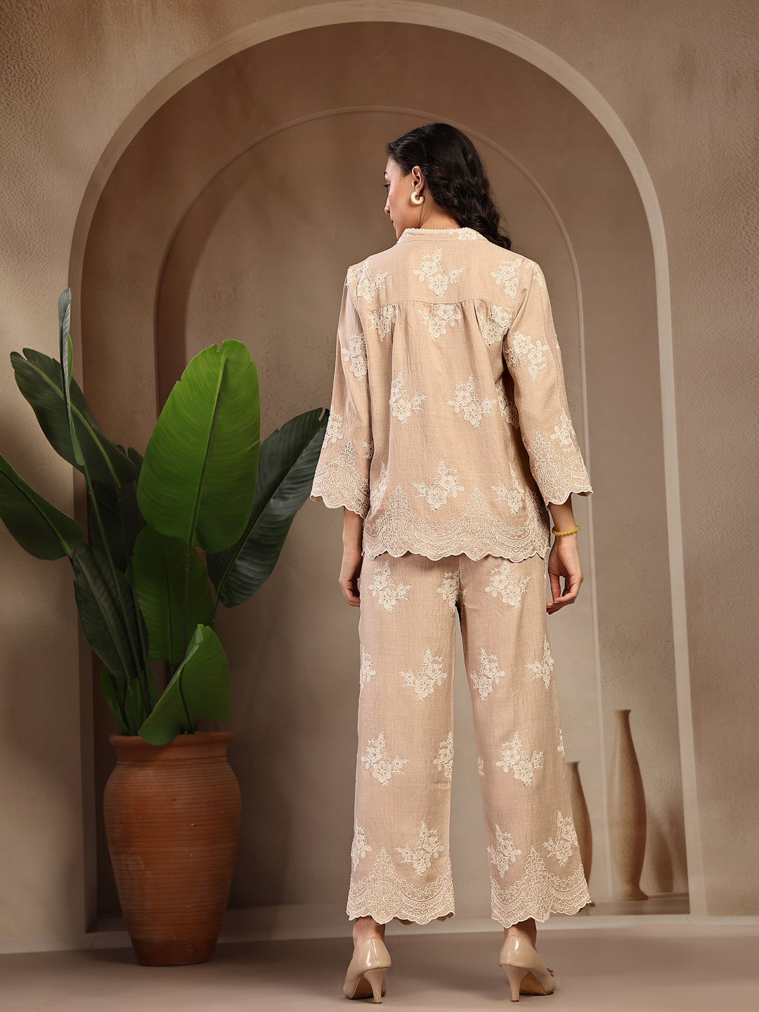 Gipsy Beige Schiffli Cotton Cord Set