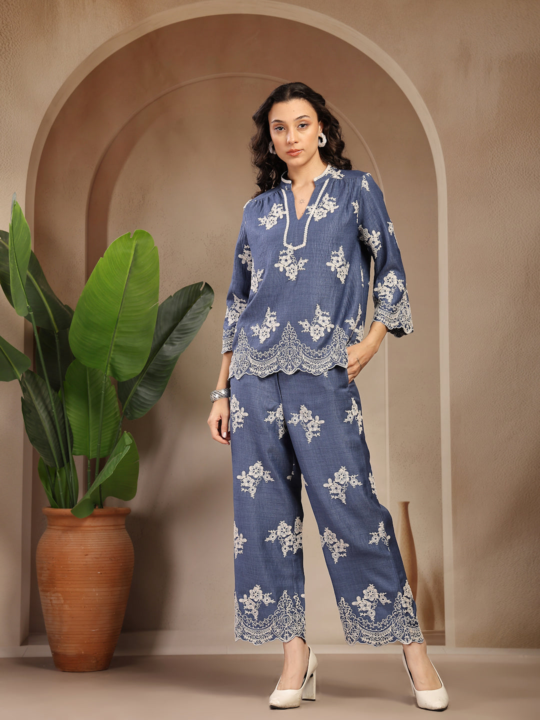 Gipsy Indigo Schiffli Cotton Cord Set