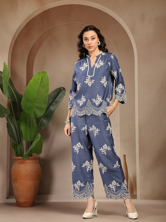 Gipsy Indigo Schiffli Cotton Cord Set