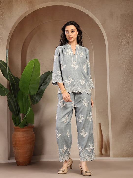 Gipsy Sky Blue Schiffli Cotton Cord Set