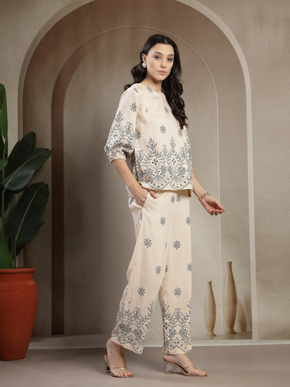 Gipsy Black Lightweight Printed Co ord Set with Jewel Neckline