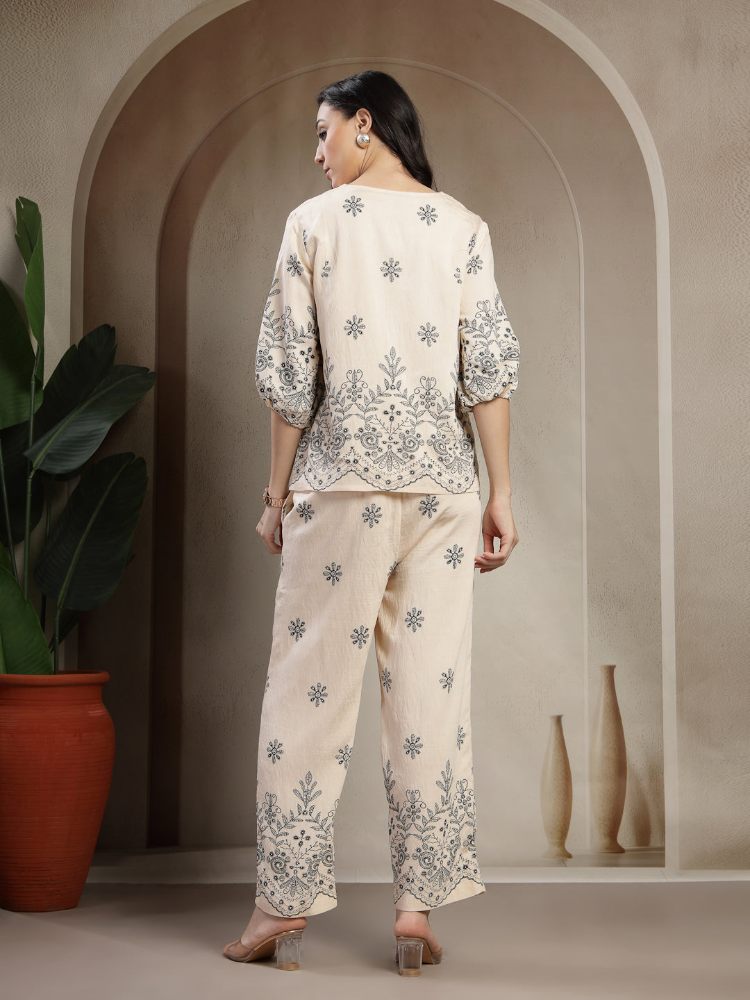 Gipsy Black Lightweight Printed Co ord Set with Jewel Neckline